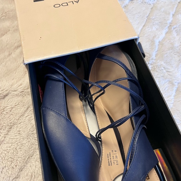 Rare NIB Misha Nonoo x Aldo RISE collaboration Aeaniel Lace-up Navy Flats - Picture 2 of 9